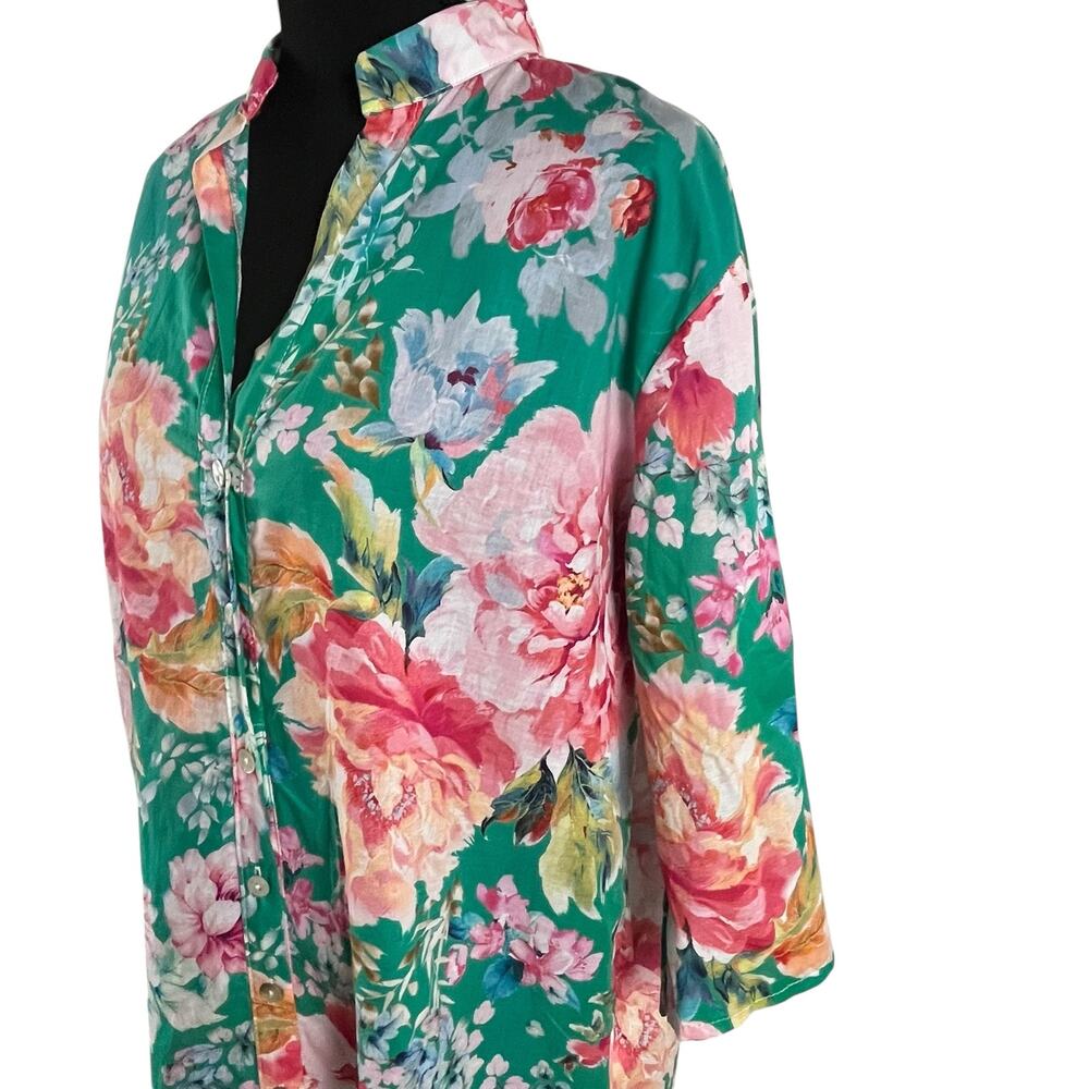 Nota Bene Italy Made Floral Tunic Shirtdress OSFM M/L Resort Coastal Luxe Cotton - Picture 6 of 16